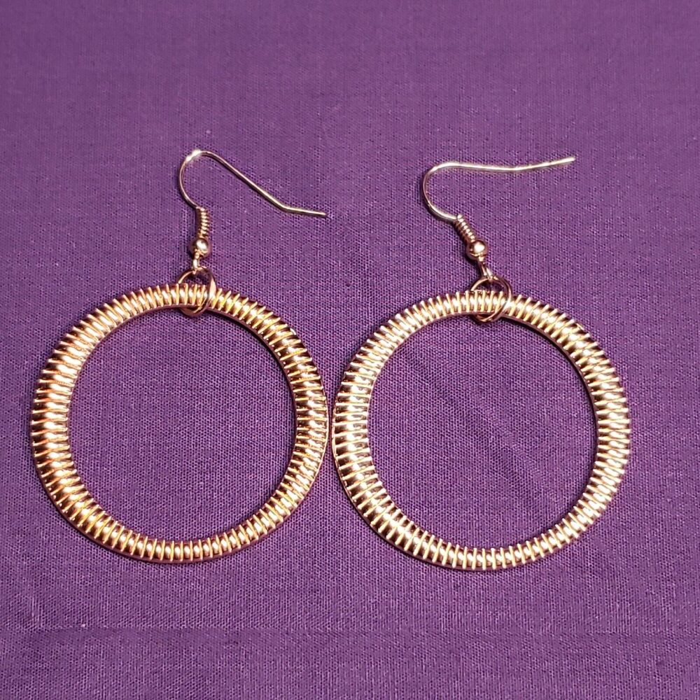 Rose Gold & Copper Tone Textured Holographic Round Dangle Drop Earrings